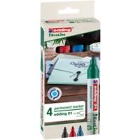 edding EcoLine 21 Permanent Marker Medium Bullet 3 mm Black, Red, Blue, GreenRefillable Pack of 4