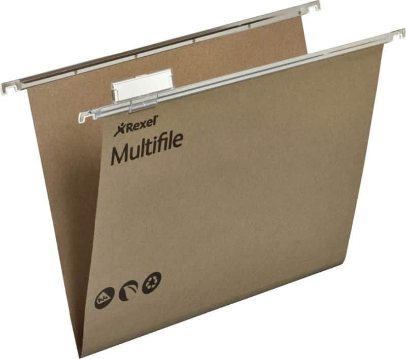 Rexel Multifile Vertical Suspension File 78617 A4 V Base 15mm 180 gsm Beige 100% Recycled Manilla Pack of 50
