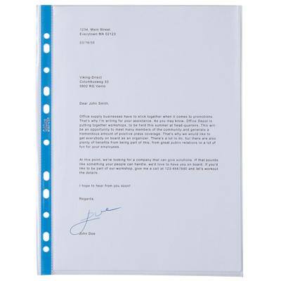 Blue Spine Pack of 25 Top Side Opening A4 Premium Punched Pockets