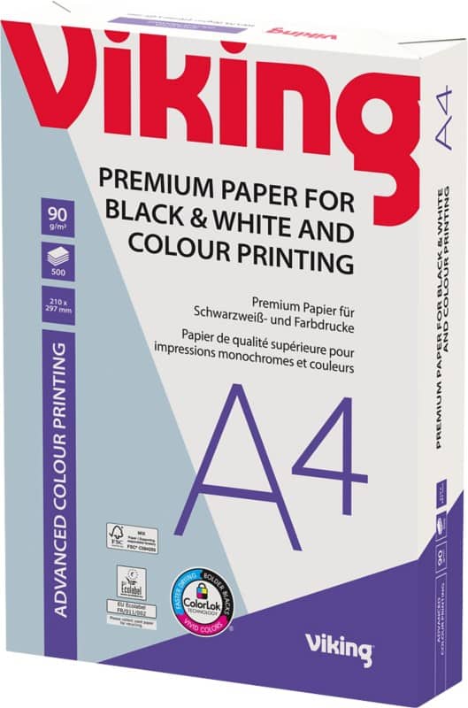 Viking Advanced Colour Printing A4 Printer Paper 90 gsm Smooth White 500 Sheets