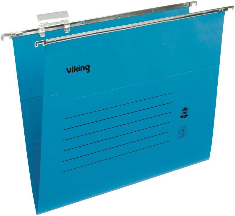 Viking Vertical Suspension File Foolscap V Base 220 gsm Blue Pack of 50