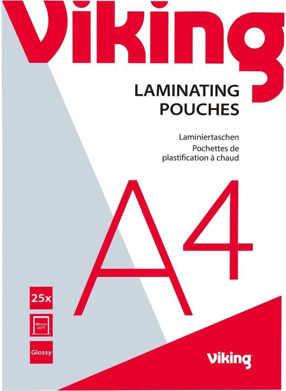 Viking Laminating Pouch A4 Glossy 75 microns (2 x 75) Transparent Pack of 25