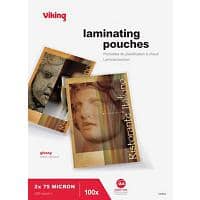 Office Depot Laminating Pouches Glossy 2 x 75 (150 Micron) A4 Pack of 100