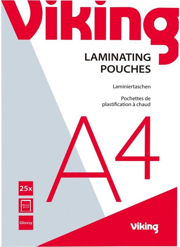 Viking Laminating Pouch A4 Glossy 125 microns (2 x 125) Transparent Pack of 25
