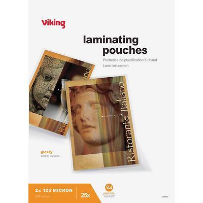 Viking Laminating Pouch A4 Glossy 125 microns (2 x 125) Transparent Pack of 25