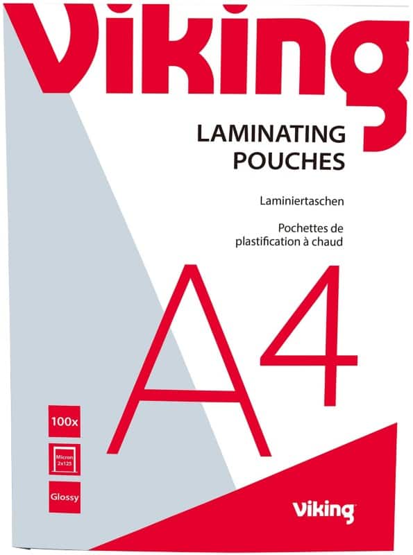 Viking Laminating Pouch A4 Glossy 125 microns (2 x 125) Transparent Pack of 100