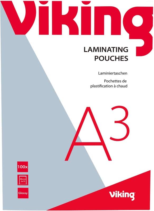 Viking Laminating Pouch A3 Glossy 75 microns (2 x 75) Transparent Pack of 100
