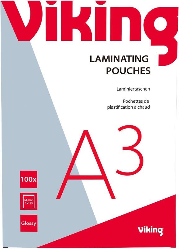 Viking Laminating Pouch A3 Glossy 125 microns (2 x 125) Transparent Pack of 100