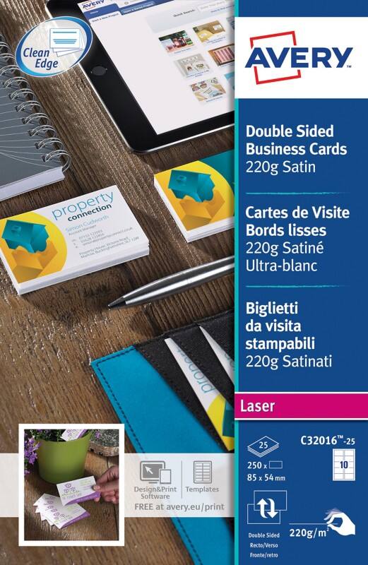 AVERY Zweckform Premium Business Cards 220 gsm White Pack of 25 Sheets of 10 Cards