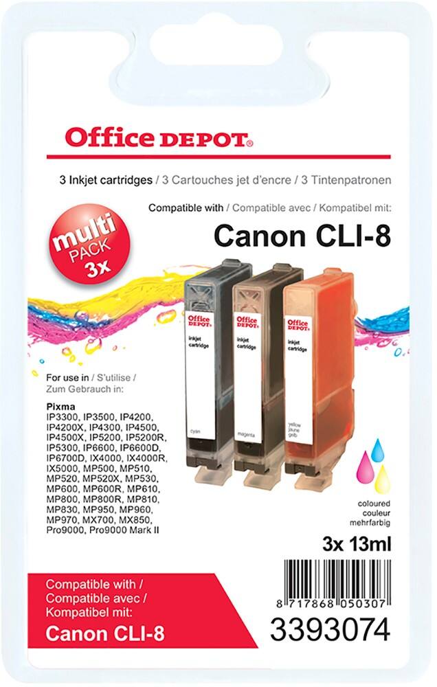 Office Depot Compatible Canon CLI-8C/M/Y Ink Cartridge Multicoloured Pack of 3