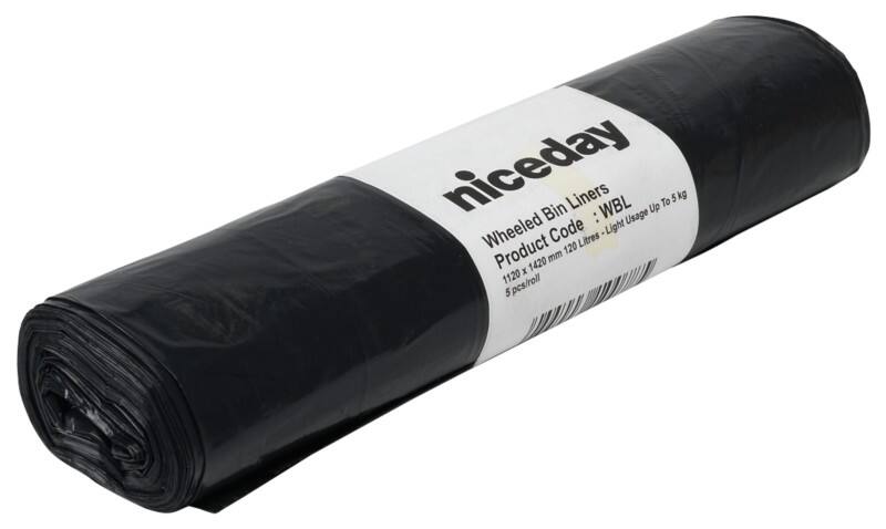 Niceday Light Duty Bin Bags 120 L Black Pack of 5