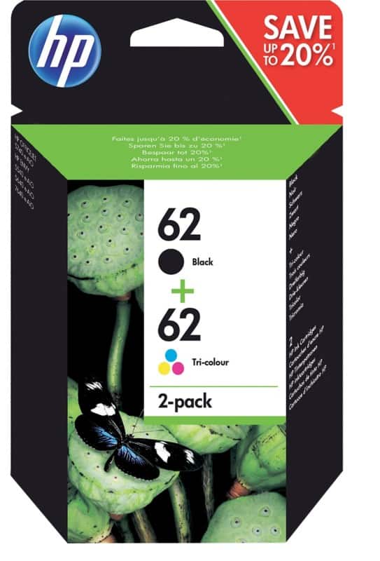 HP 62 Original Ink Cartridge N9J71AE Black, Cyan, Magenta, Yellow Pack of 2 Multipack