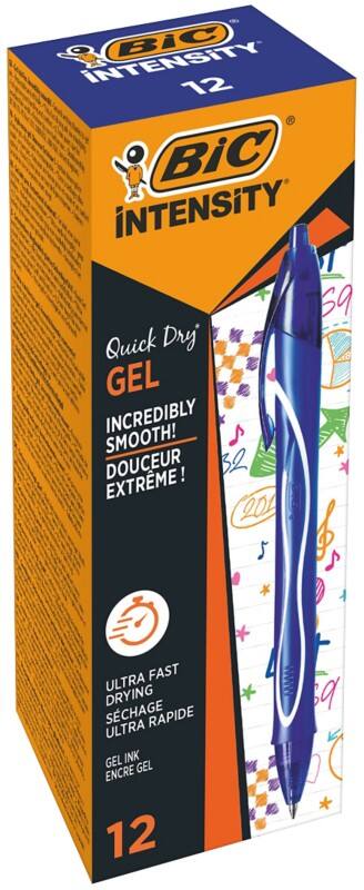 BIC Gel-ocity Quick Dry Retractable Rollerball Pen Blue 0.3 mm Medium Rollerball Non Refillable Pack of 12