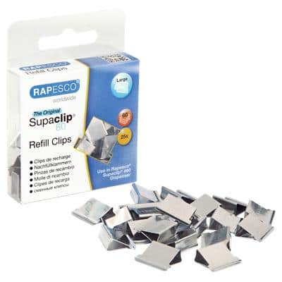 Rapesco Refill Clips Large Supaclip Silver 14mm Pack of 25