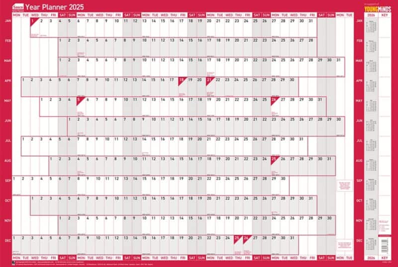 Sasco Compact Year Planner 2026 English 61 (W) x 40.5 (H) cm Blue