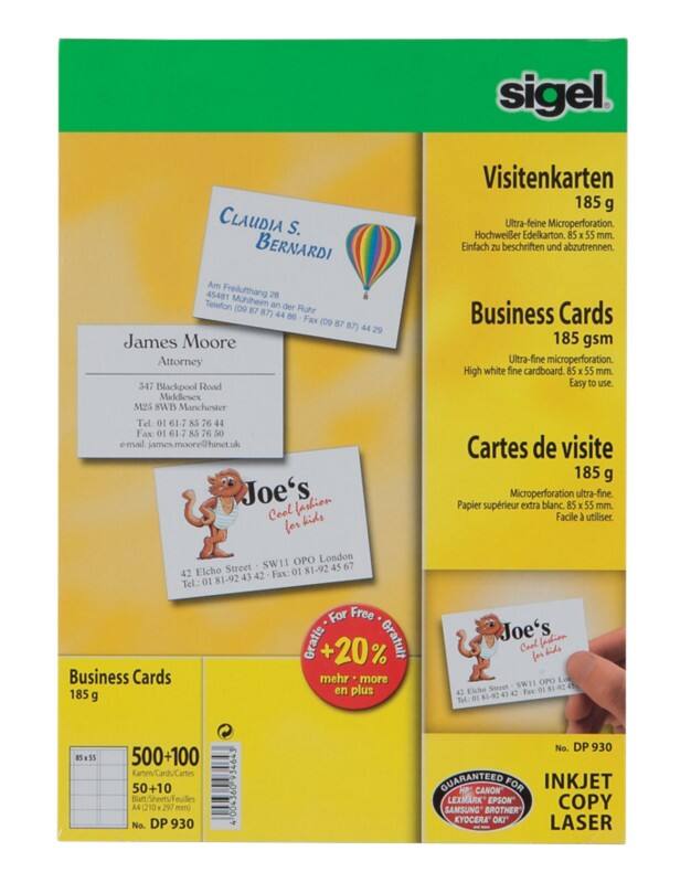 Sigel Business Cards 185 gsm White Pack of 60 Sheets of 10 Cards