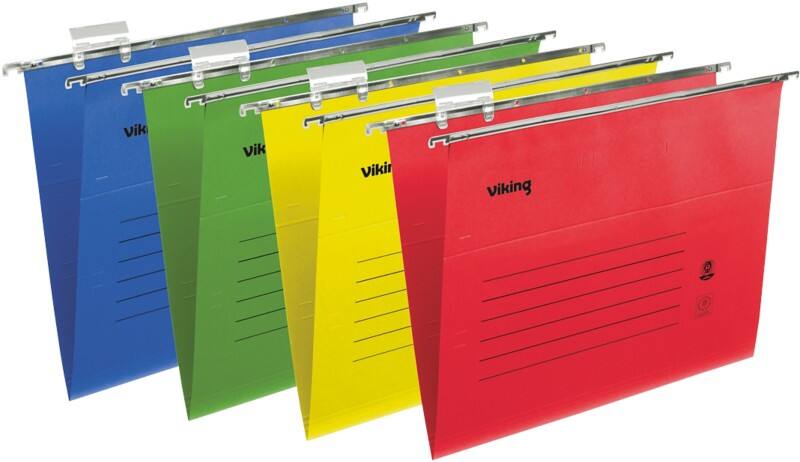 Viking Vertical Suspension File Foolscap V Base 220 gsm Assorted Pack of 50
