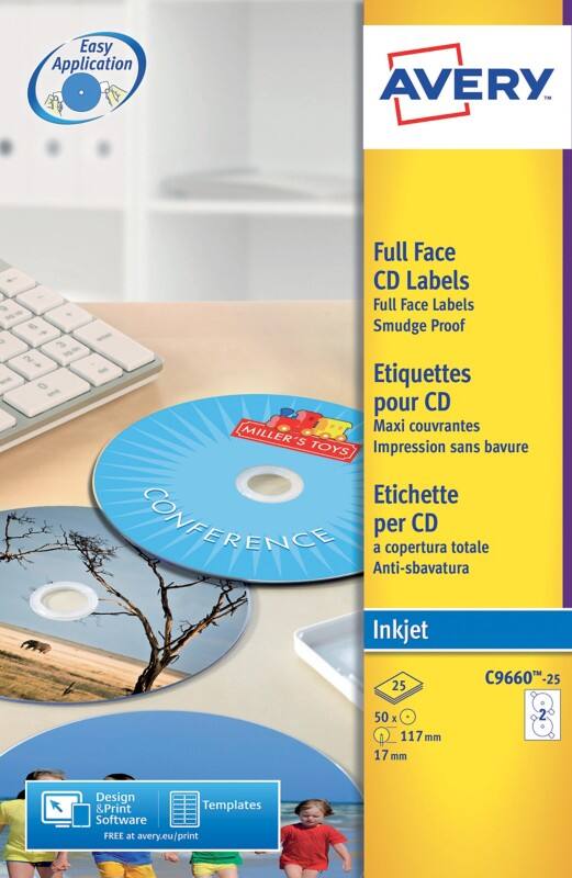Photo Gloss Inkjet Full Face CD/DVD Labels (C9660-25)