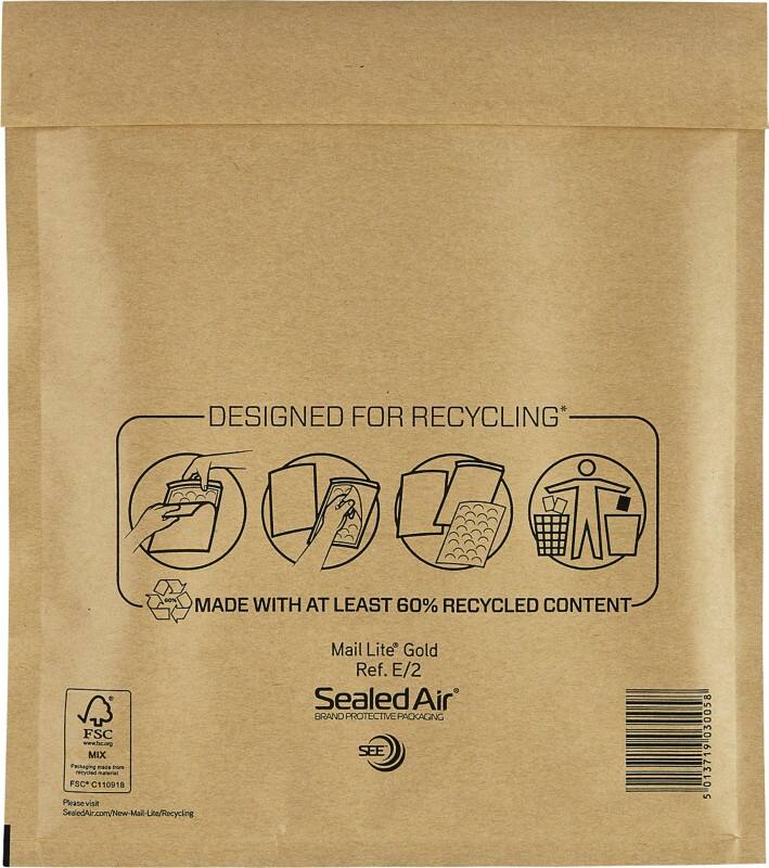 Mail Lite Mailing Bag E/2 Gold Plain 220 (W) x 260 (H) mm Peel and Seal 80 gsm Pack of 100