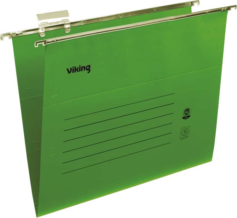 Viking Vertical Suspension File Foolscap V Base 180 gsm Green Pack of 50