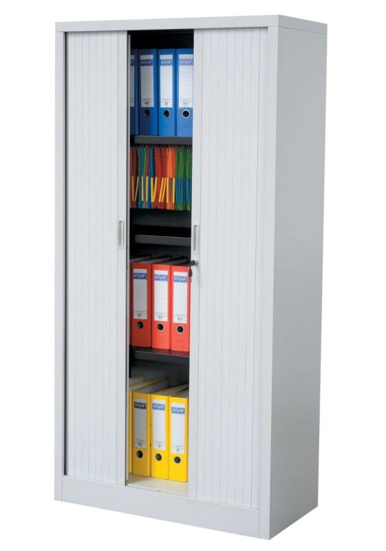 Viking Realspace Tambour Cupboard Steel 4 Shelves Lockable 1,000 x 450 x 1,980 mm Grey