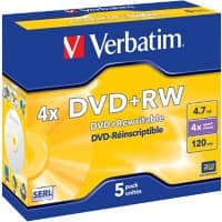 Verbatim DVD+RW Matt Silver 4x 4.7GB 5 Pack Jewel Case