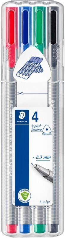 Staedtler Triplus 334 Fineliner Pen Fine 0.3 mm Assorted Pack of 4