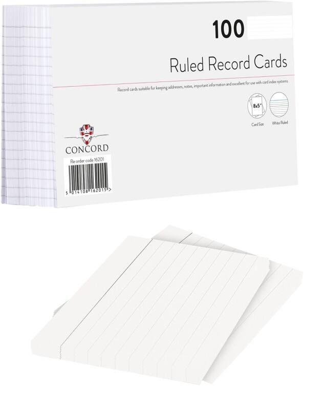 Concord Record Cards Ruled White 203 x 127 mm Pack of 100