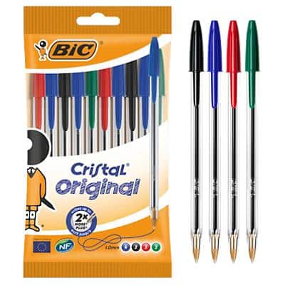 BIC Cristal Original Ballpoint Pen Medium 0.4 mm Assorted Pack of 10