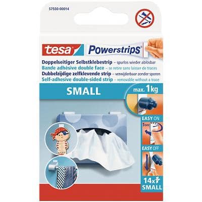 tesa Adhesive Strips Powerstrips Small White 35 mm (W) x 0.035 m (L) Pack of 14