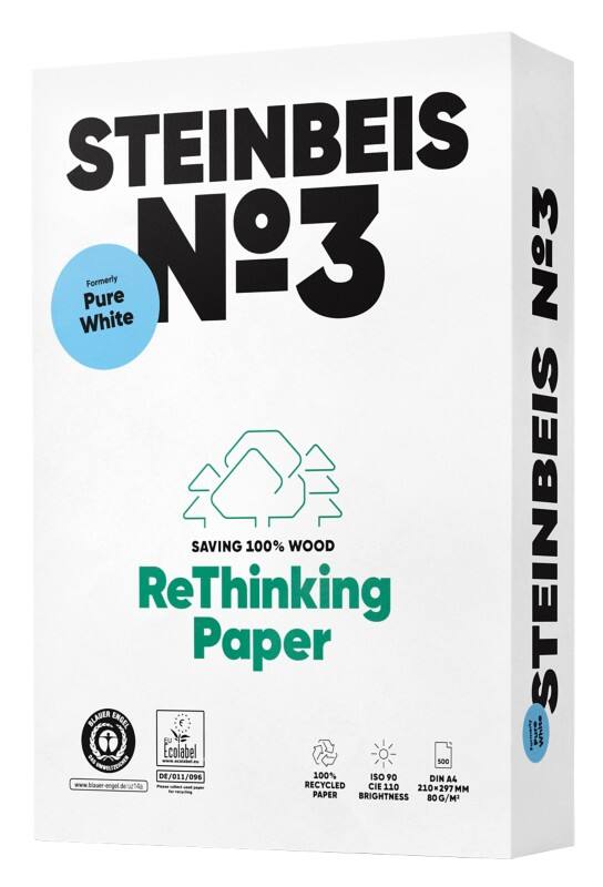 Steinbeis Pure No.3 A4 Printer Paper 100% Recycled 80 gsm Smooth White 500 Sheets