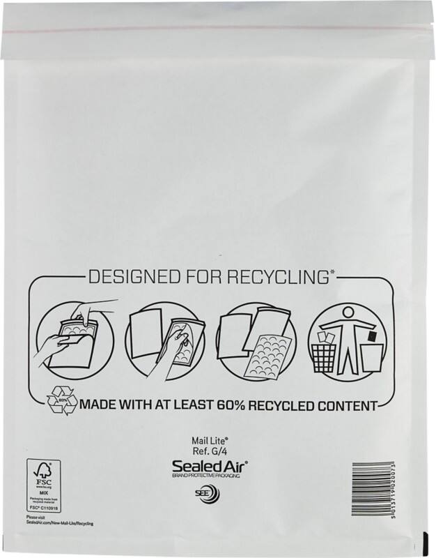 Mail Lite Mailing Bag G/4 White Plain 230 (W) x 330 (H) mm Peel and Seal 79 gsm Pack of 50