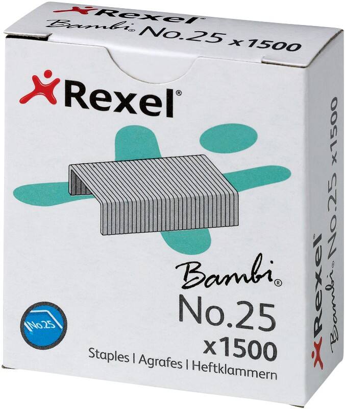 Rexel Bambi No.25 Staples 6/4 ACCO5020 Galvanised Steel Silver Pack of 1500