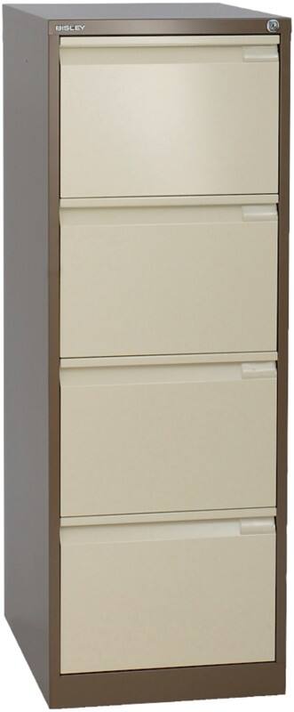Bisley BS Steel Filing Cabinet 4 Drawers Lockable 470 x 622 x 1,321 mm Brown, Cream