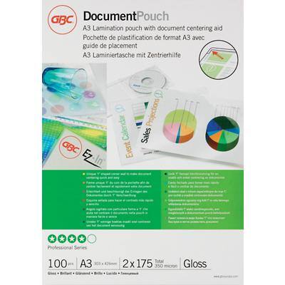 GBC Document Laminating Pouches A3 Glossy 175 microns (2 x 175) Transparent Pack of 100