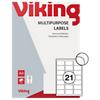 Viking Multipurpose Labels Self Adhesive 63.5 x 38.1 mm White 100 Sheets of 21 Labels