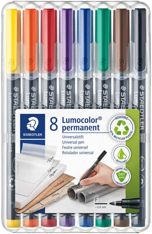 STAEDTLER Lumocolor 318 OHP Marker Fine Bullet 0.6 mm Assorted Refillable Pack of 8
