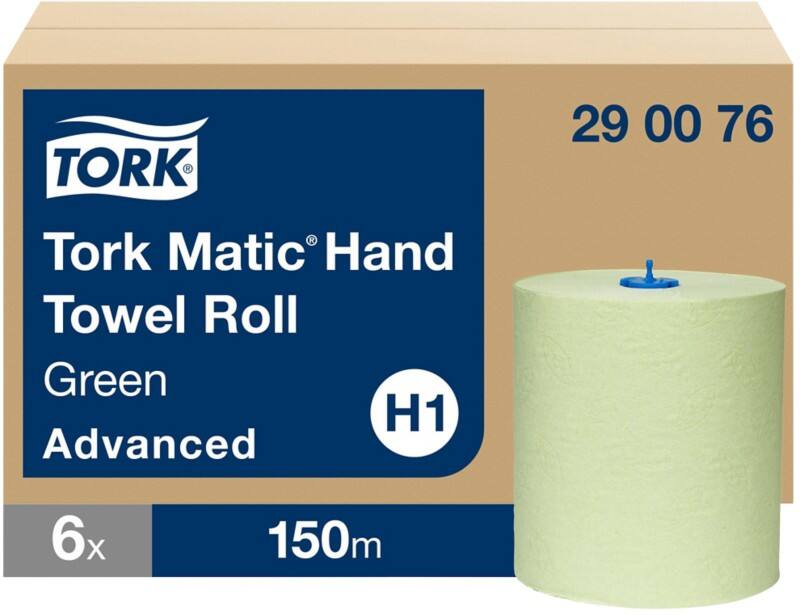 Tork Matic Advanced Paper Hand Towels H1 Rolled Green 2 Ply 0.588 m 290076 150 m Pack of 6