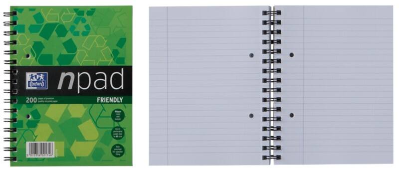 OXFORD Notebook Npad A5+ Ruled Spiral Bound Cardboard Hardback Green Perforated 200 Pages 100 Sheets