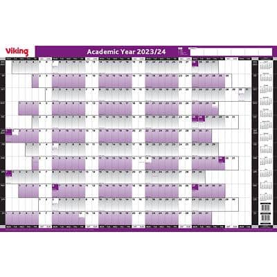 Viking Academic Annual Planner 2023, 2024 Landscape Purple English 96 x 61 cm