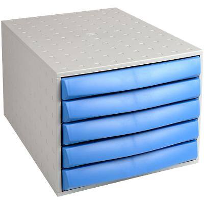 Exacompta Desktop Drawers Multiform PP, Polystyrene Grey, Blue 28.4 x 38.7 x 21.8 cm