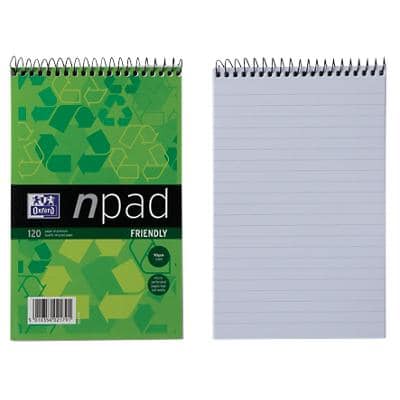 OXFORD Notepad Special format Ruled Spiral Bound Cardboard Soft Cover Green Perforated 120 Pages 60 Sheets