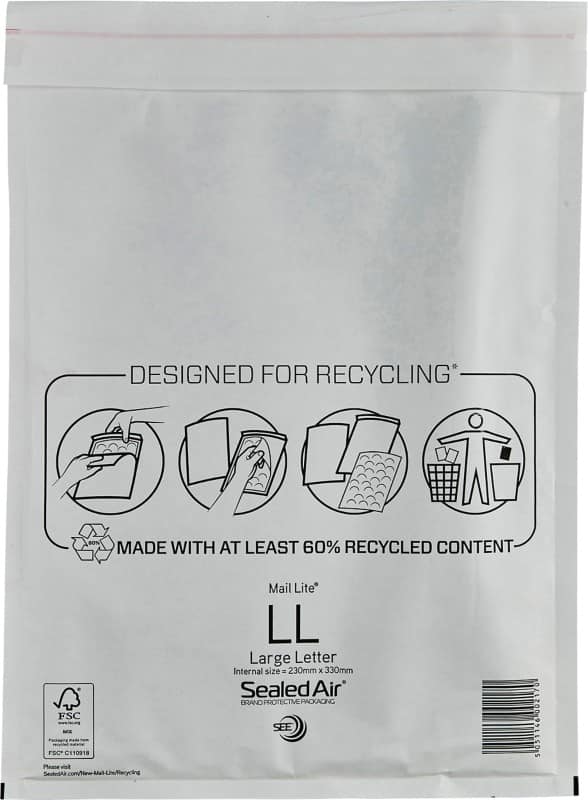 Mail Lite Plus Mailing Bag LL White Plain 230 (W) x 330 (H) mm Peel and Seal Pack of 50