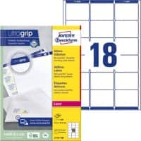 Avery L7161-100 Address Labels Self Adhesive 63.5 x 46.6 mm White 100 Sheets of 18 Labels