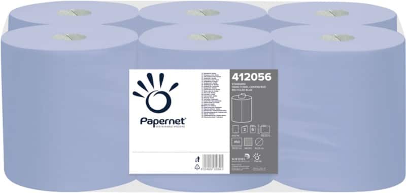 Papernet Premium Superior 100% Recycled Hand Towels Centrefeed Rolled Blue 2 Ply 135 m 412056 6 Rolls of 450 Sheets