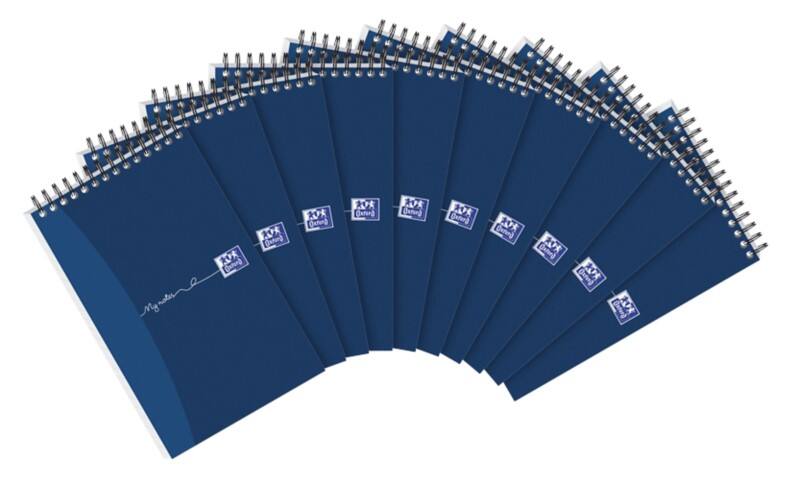 OXFORD Notepad My Notes Special format Ruled Spiral Bound Cardboard Hardback Blue Perforated 160 Pages 80 Sheets Pack of 10