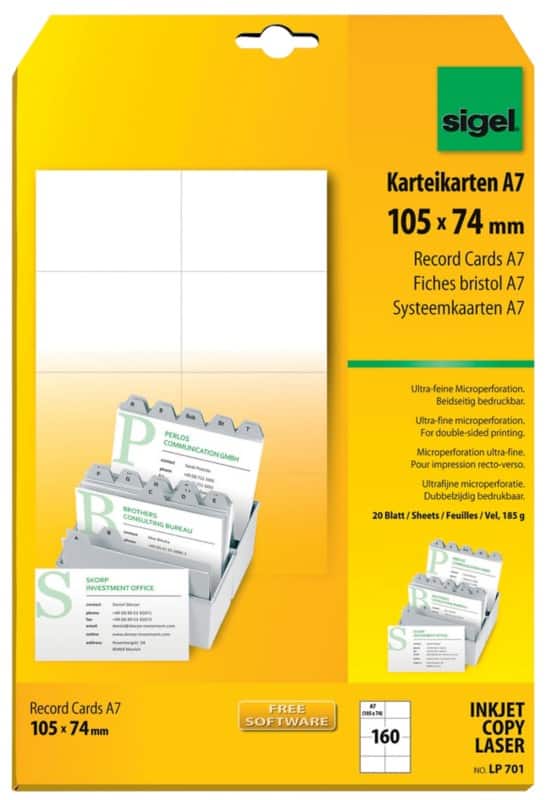 Sigel Business Cards 185 gsm White Pack of 20 Sheets of 8 Cards