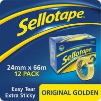 Sellotape Original Golden Tape 24mm x 66m Transparent 12 Rolls
