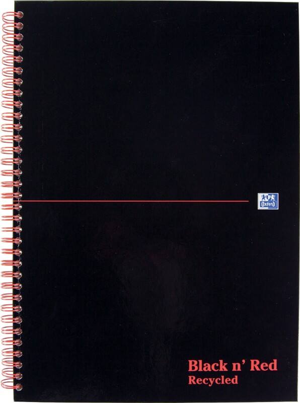OXFORD Notebook Black n' Red A4 Ruled Spiral Bound Cardboard Hardback Black, Red 140 Pages 70 Sheets