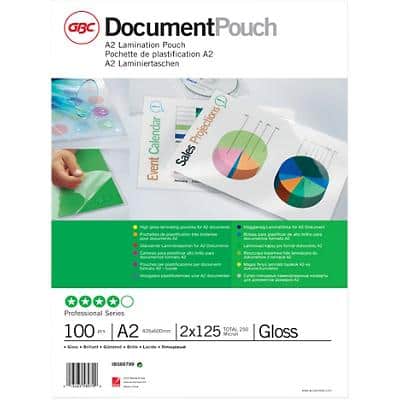 GBC Document Laminating Pouches A2 No Glossy 250 Microns Transparent Pack of 100
